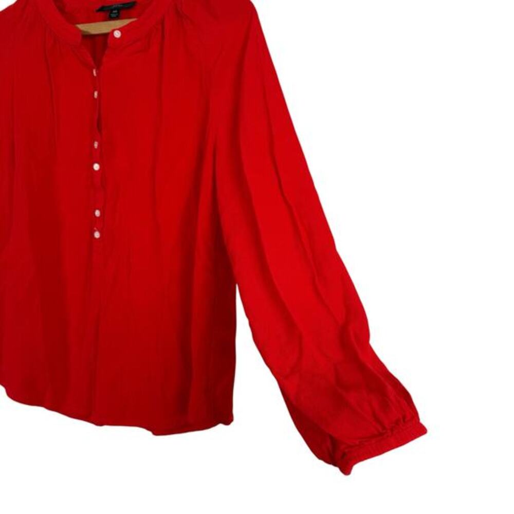 J Crew Top Women XS Red 1/4 Button Popover Long Sleeve Preppy Bright‎ Classic - Picture 2 of 6